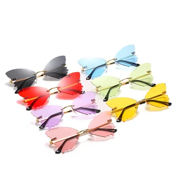 Móda Frameless Motýľ Tvaru slnečné Okuliare Ženy Farebné Tichom Šošovky, Slnečné Okuliare Kovové Okuliare UV400