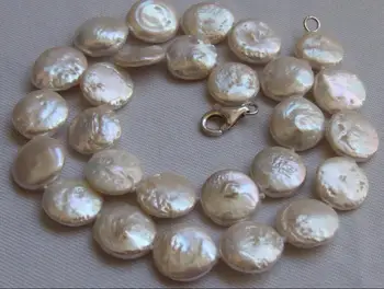 Ženy Klasické Šperky 10-12 mm umelé sladkovodné perly mince náhrdelník 925 Silver tlačidlo KRÁSNE 43 cm 17