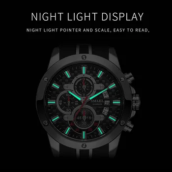 Nové silikónové quartz hodinky Mužov Nočné svetlo displej SMAEL Sledovať Mužov business Watches9087 Vodotesné Hodinky Zliatiny