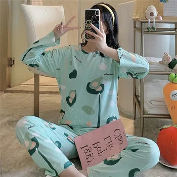 2020 Jeseň Dlhý Rukáv Tlač Pyžamo Sady pre Ženy Voľné Tenké Sleepwear Vyhovovali Pyžamo Študent, oblečenie pre voľný čas Pijama Mujer Domáce Oblečenie