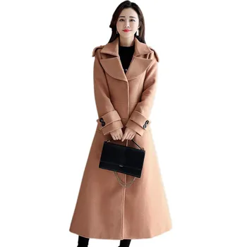 Vlnené kabát ženy camel M-3XL plus veľkosť 2020 jeseň zima nový kórejský karamel dlho módne slim hrubé vlnené kabáty feminina LD1424