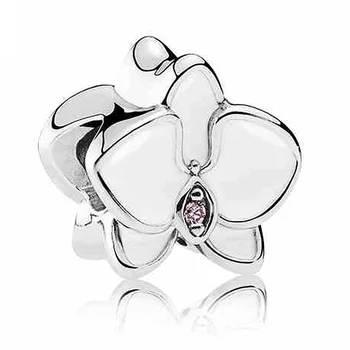 Jarná Poetické Srdce Apple Kvet Orchidea Ružová Daisy Kvetinové Kúzlo 925 Sterling Silver Korálky Fit Módny Náramok DIY Šperky
