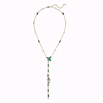 SWA 2020 Kvalitné Módne Šperky Kúzlo Duté Bambusové Zelenej Listovej Crystal Prívesok Náhrdelník Žien Darček