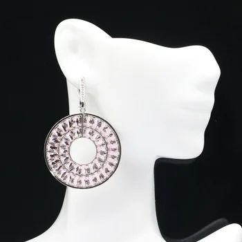 55x35mm Úžasné Veľké Šperky Nastaviť Vytvorené Ružová Kunzite Biela CZ Pre Ženy Datovania Strieborný Prívesok Náušnice