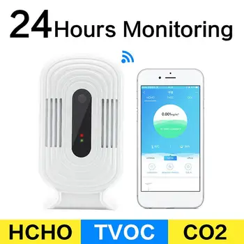 JQ-200 Inteligentné WIFI Domov Smog Meter CO2 HCHO Kvality Ovzdušia Analýza Tester Detektor Snímač Teploty Vlhkosti Monitor