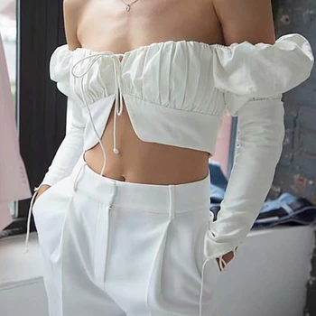 Dlhý rukáv plodín top dámske topy a blúzky tunika vintage blusas bežné sexy tričká kórejský biele blúzky žena 2019 Lete