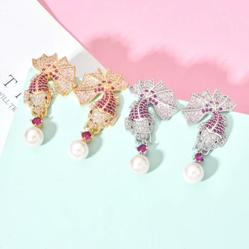 Vysoko kvalitné módne rybka pearl náušnice zirkón ženy/dievčatá svadobné party sladké a romantické šperky, darčeky ER-469