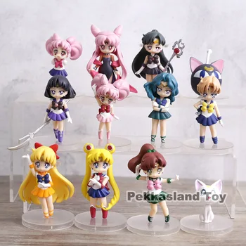 Sailor Moon Tsukino Usagi Sailor Mars, Jupiter, Merkúr Venuša, Saturn Mačka Artemis Luna PVC Údaje Hračky, Bábiky Darček