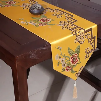 Klasické Patchwork Čínsky Kvet Červený Stôl Runner Žltá Jedálenský Stôl Mat Kávy Obrus Vianočný Miesto mat Obdĺžnik, Biely