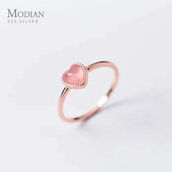 Modian Romantický Ružový Opál Srdcia Elegantné ružové Zlato Farba Otvoriť Adjustale Prstene pre Ženy Móda Jemné Šperky valentínsky Darček