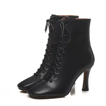 MORAZORA 2020 nové módne topánky žena štvorcové prst členková obuv pre ženy zips +čipky jeseň zimné topánky, vysoké podpätky, topánky