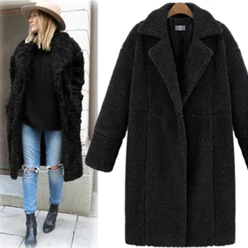 2019 dámske zimné kabáty čierny kabát na Jeseň a zimu nové žien cashmere dlhým rukávom farbou dlhá srsť vlny kabát