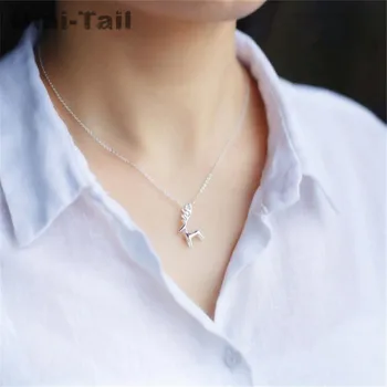 Uini-Chvost horúca novinka 925 sterling silver stereo jeleň náhrdelník žena kórejský móda krátkych clavicle reťazca príslušenstvo strieborné šperky