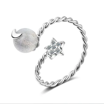Skutočné 925 Sterling Silver Zirkón Moon Star Nastaviteľný Krúžok Pre Očarujúce Ženy, Svadobné Party Romantický Módne Šperky Darček