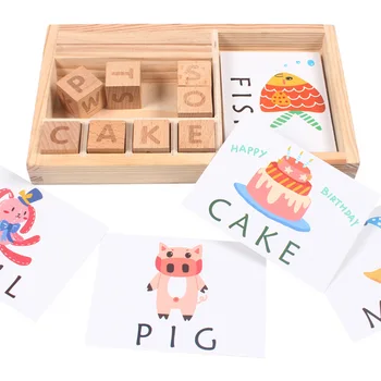 Drevo sa učí anglicky, Drevené Hračky Pre Deti, detský Kognitívne Puzzle Kariet Montessori Vzdelávacích Darček