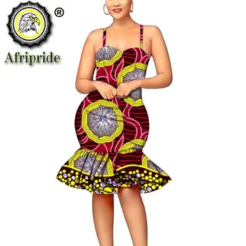 Africké šaty pre ženy sexy letné šaty bez rukávov bežné špagety popruh koleno šaty tlač dashiki AFRIPRIDE S1925081