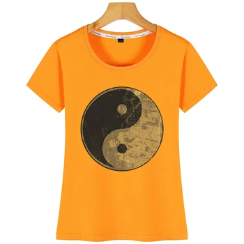 Topy T Shirt Ženy Yin Yang Grunge Symbol Dizajn, Čierne Krátke Tričko