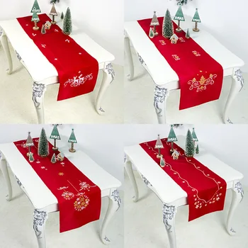 Vianočný Stôl Runner Vianočný Strom Elk Snowflake Vyšívaný Obrus Ploche Krytu