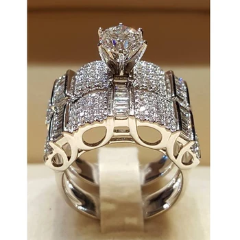 Žena Crystal White Kolo Prsteň Značky Luxusné Sľub, Strieborná Farba Zásnubný Prsteň Vintage Svadobné Svadobné Prstene Pre Ženy