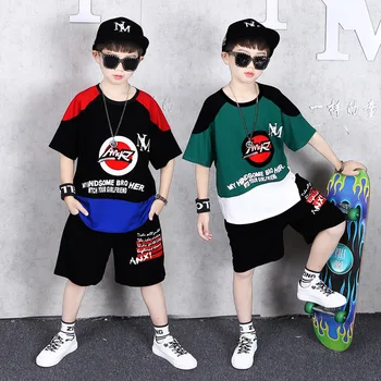 Letné Chlapčenské Odevy Sady Deti Hip Hop Tanečné Oblečenie Písmeno T-shirt + Šortky, Tepláky Pre 8 10 12 Rokov Dospievajúce Deti Oblečenie