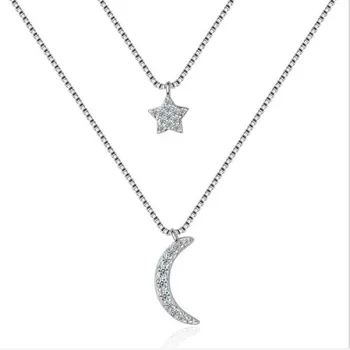 925 sterling silver dlho, hviezdy, mesiac choker náhrdelník s príveskom, módne mincový striebro-šperky vyhlásenie náhrdelník pre Ženy Kolye