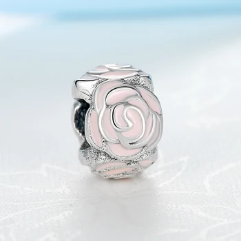 Nové 925 Sterling Silver Perličiek Čaro Ružovej Ruže Kvet v Kvete Prívesok Smalt Charms Nosenie Náramkov DIY Ženy Šperky