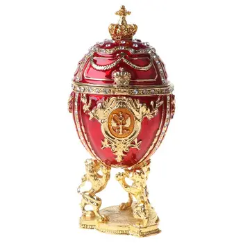 Červená Zlatú Korunu Faberge-Vajcia Série Ručne Maľované Šperky Trinket Box Jedinečný Darček na veľkú noc Domov Dekor Zberateľskú