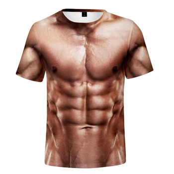 Zábavné 3D Svalov T Shirt Mužov Lete Krátky Rukáv Fitness Tee Pohode Streetwear 3D Tlač Falošné Svalov T-shirt 3D Brušnej Topy Muž