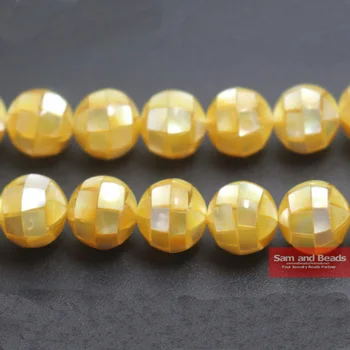 Prírodné 10 mm okrúhle Žlté Abalone Shell perly na Náramok, Náhrdelník, Takže 12pcs/veľa ASRB04