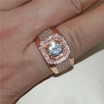Pánske 925 Sterling Silver krúžky prst luxusné Zapojenie snubný prsteň chlapci Simulované Diamond rose zlaté Šperky Veľkosť 7-13 darček