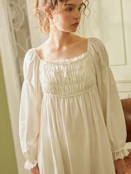 Staroružovej Bavlna dámske Dlhé Sleepwear Jar Jeseň Royal Princess Luxury Dlho Nightgowns Elegantné Nočné Šaty