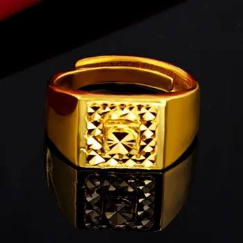 Luxusné 24K Žlté Zlato Krúžok Pre Mužov Retro Otvorenie Nastaviteľné Prst Hrubé Krúžky, Svadobné, Vianočné Jemné Šperky Dary