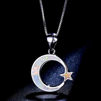 Krásne Elegantné 925 Sterling Silver Fire Opal Moon Star Náhrdelníky Pre Ženy, Darčeky, Šperky
