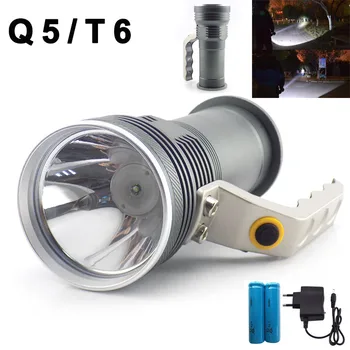 Vysoký výkon O5 T6 LED Vyhľadávanie Nabíjateľná Baterka strane Bleskové Svetlo, Pochodeň Svietidla Pre Lov rybolov 18650 batérie, nabíjačky AC