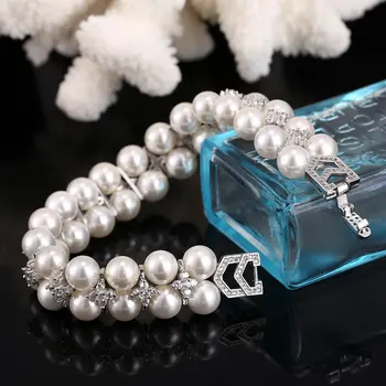 PANSYSEN Pevné 925 Sterling Silver Elegant Pearl Náramky, Prívesky pre Ženy s 5A Zirkón Módne Šperky Náramok Strany Dary