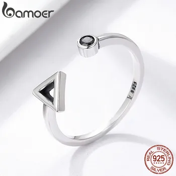 BAMOER Kolo a Trojuholník Geometrické Otvorené Prst Prsteň pre Ženy Minimalistický Ľahké, Pevné 925 Sterling Silver Šperky GXR144