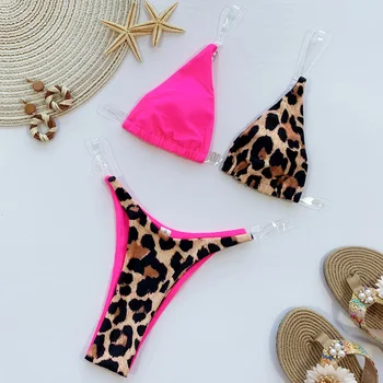 Nové Spojov Leopard Remeň Bikini 2020 Ženy Plavky Žena Transparentné Obväz Plavky Brazílske Bikini set plavky plávať
