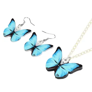 Bonsny Akryl Krásne Blue Morpho Motýľ Šperky Sady Sladké Zvierat, Hmyzu Náušnice, Náhrdelník Pre Ženy, Dieťa Narodeninovej Párty Darček