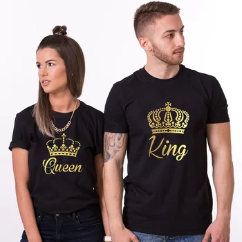 Soft Top Tee Pár Zodpovedajúce Tee Unisex Príležitostné Letné Kráľ a Kráľovná Zlato Korún Tlač T-shirts