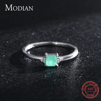 Modian Nové 925 Sterling Silver Módne Emerald rez Turmalín Prst Prstene Pre Ženy, Elegantné Jednoduché Paraiba Jemné Strieborné Šperky