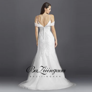 BAZIIINGAAA 2020 Nové Luxusné Svadobné Šaty s čipkou korálkové plus veľkosť svadobné šaty prijať šité na mieru