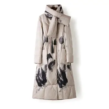 Zľavy ponuky Zimné čínsky štýl, prírodné kožušiny kačica dole kabát žena singel svojim retro teplé dole kabát s šatku wq347