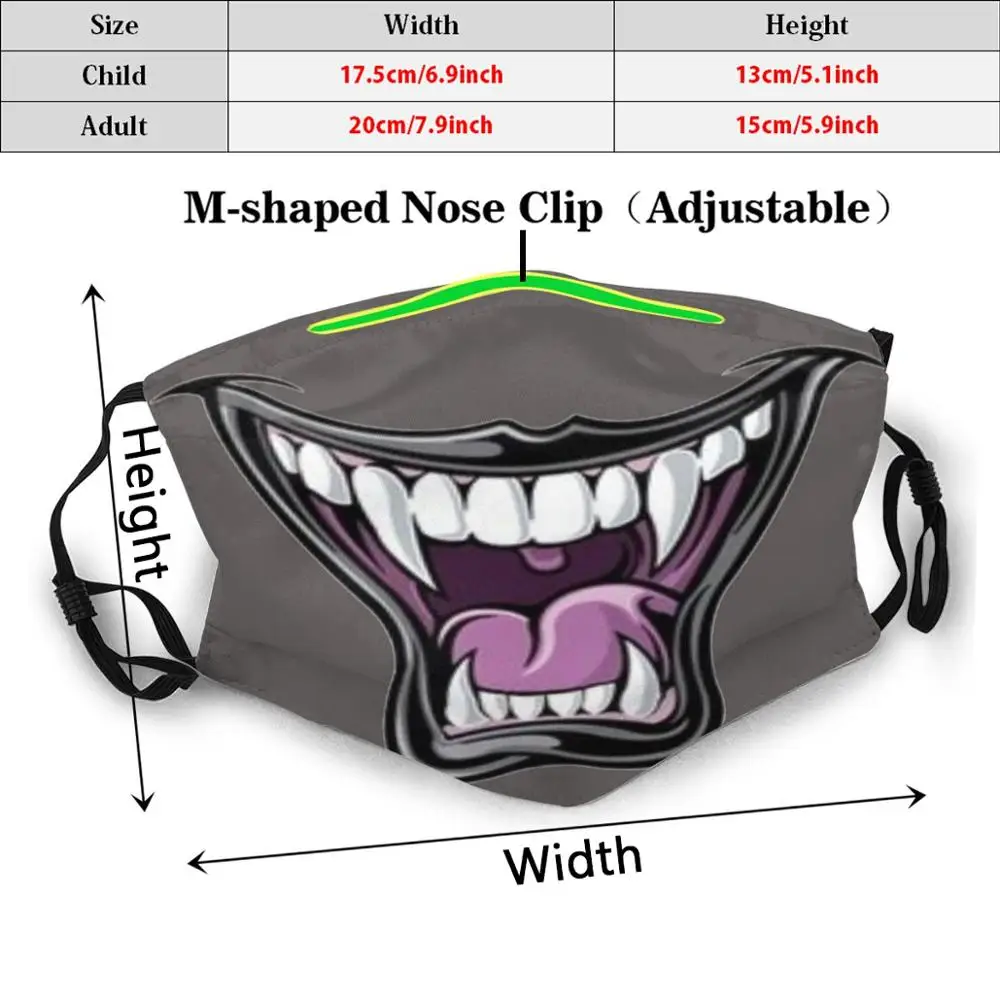 Vlk Zub Maska Zábavné Vytlačiť Opakovane Pm2.3305 Filter Masku Na Tvár Zub Dracula Obrázok 0