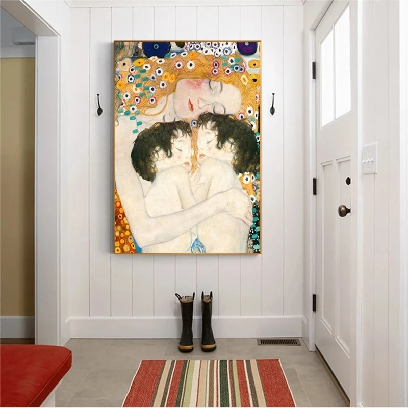 Dvojičky Dieťa Spať V Mama Zbraní Plátne Obrazy Gustav Klimt Reprodukcia Plátne, Plagát, Obrázky na Stenu Umenie Maľba na Plátno Obrázok 1