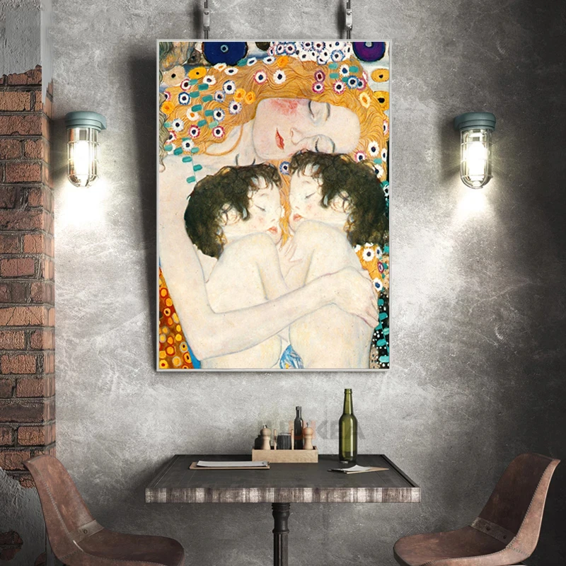 Dvojičky Dieťa Spať V Mama Zbraní Plátne Obrazy Gustav Klimt Reprodukcia Plátne, Plagát, Obrázky na Stenu Umenie Maľba na Plátno Obrázok 2