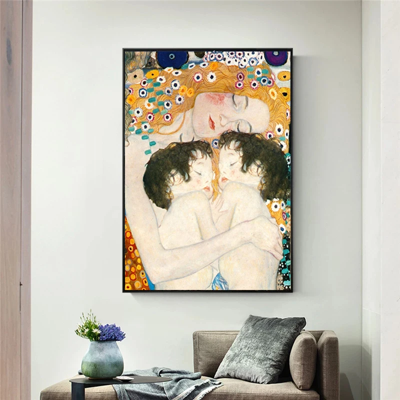 Dvojičky Dieťa Spať V Mama Zbraní Plátne Obrazy Gustav Klimt Reprodukcia Plátne, Plagát, Obrázky na Stenu Umenie Maľba na Plátno Obrázok 3