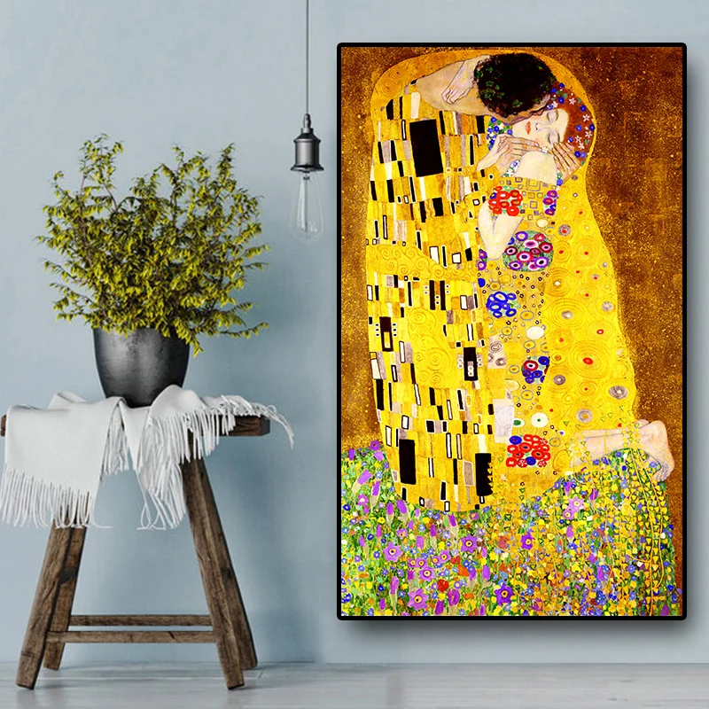 Gustav Klimt Kiss Reprodukcie Obrázok olejomaľba na Plátne Umenie Škandinávskych Plagáty a Vytlačí na Stenu Obrázok pre Obývacia Izba Obrázok 0