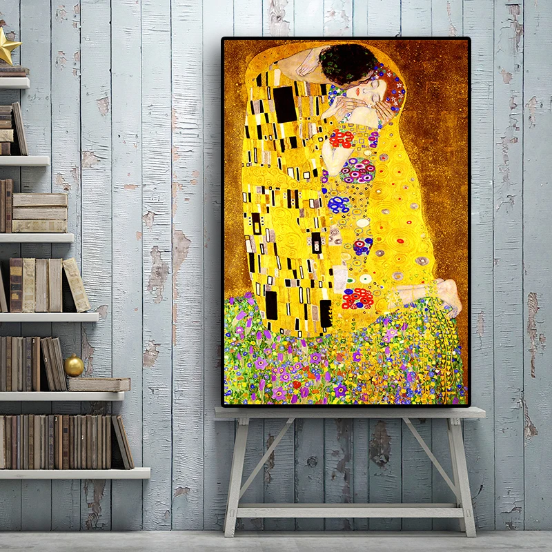 Gustav Klimt Kiss Reprodukcie Obrázok olejomaľba na Plátne Umenie Škandinávskych Plagáty a Vytlačí na Stenu Obrázok pre Obývacia Izba Obrázok 1