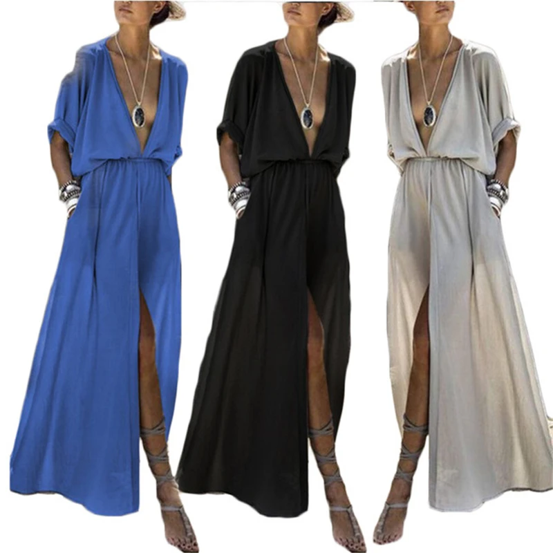 Split šaty Európe, Spojených Štátoch sexy módne пижама šaty hot predaj výbuchu modely hlboké V nightdress cestovné plážové sukne Obrázok 3