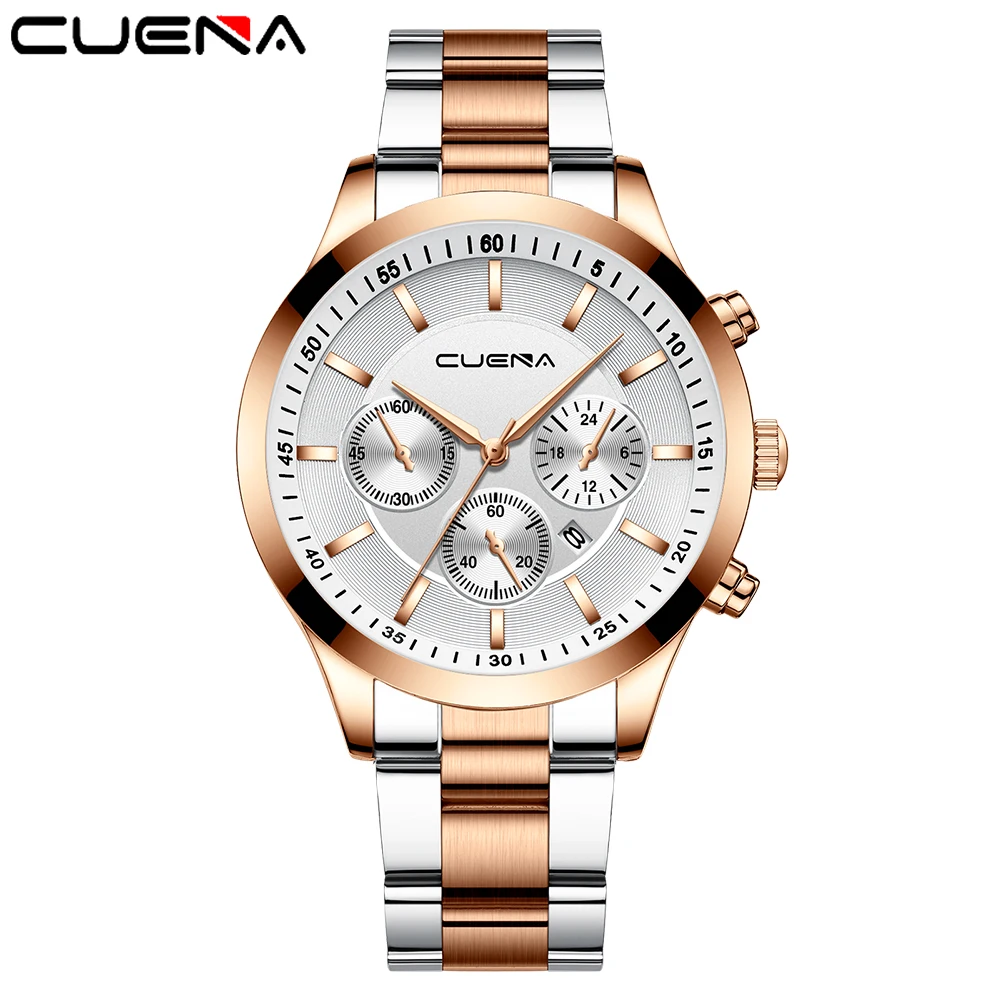 CUENA Top Luxusné Značky Muži Hodinky Quartz Muž Hodiny Design Športové Hodinky Vodotesné Nerezové Náramkové hodinky Reloj Hombre Obrázok 3